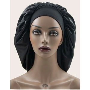 Black wide brim hair bonnet sleeping hair protection anti hair fall